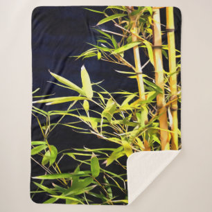 Couverture Sherpa Bambou Foliage Art Tropical Sur Noir