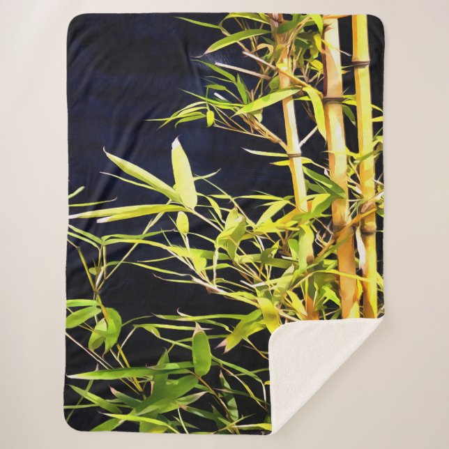 Couverture Sherpa Bambou Foliage Art Tropical Sur Noir (Devant)