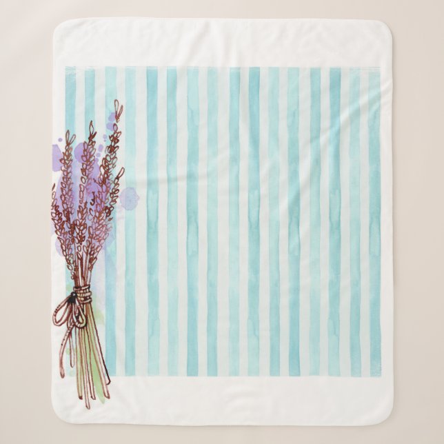 Couverture Sherpa Bande bleu lavande plante florale (Devant)