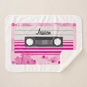 Couverture Sherpa Bande de cassette rose personnalisée avec aquarell