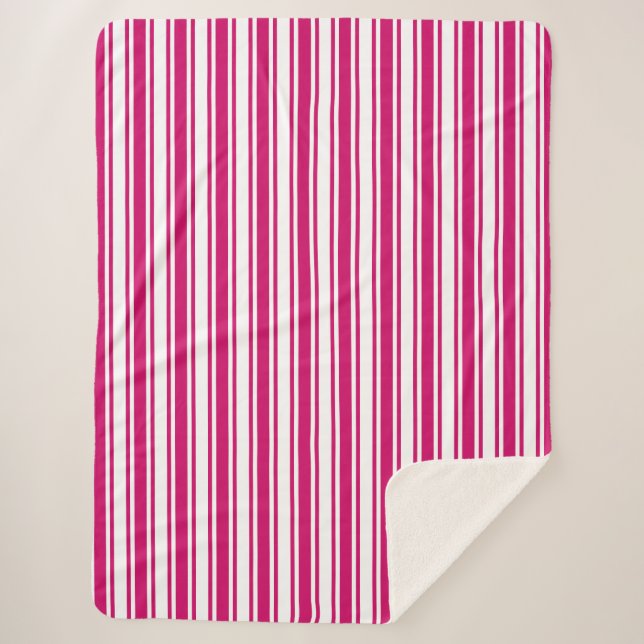 Couverture Sherpa Bandes de bonbons cerises et blanches (Devant)