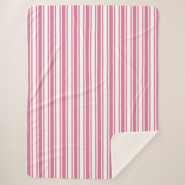 Couverture Sherpa Bandes de bonbons roses et blanches (Devant)