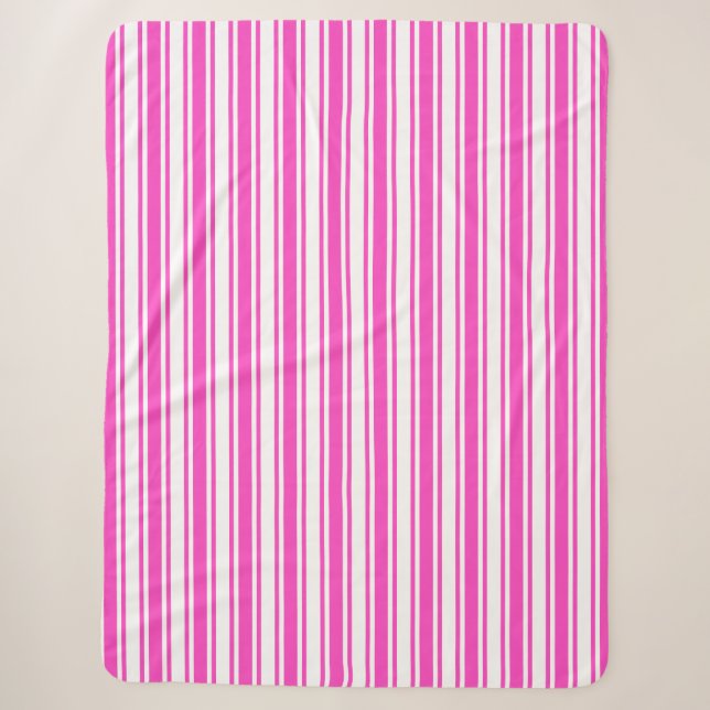 Couverture Sherpa Bandes de bonbons roses et blancs chauds (Devant)
