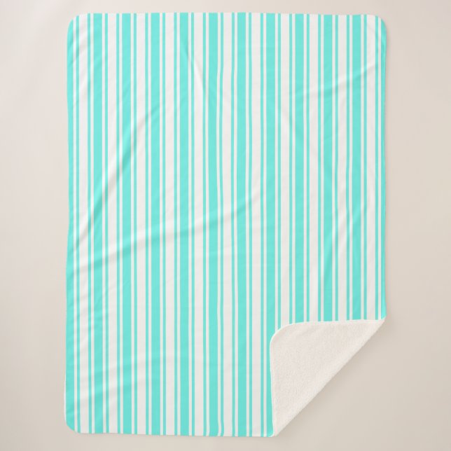 Couverture Sherpa Bandes de bonbons turquoise et blanche (Devant)