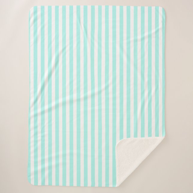 Couverture Sherpa Bandes de bonbons turquoise et blanche (Devant)