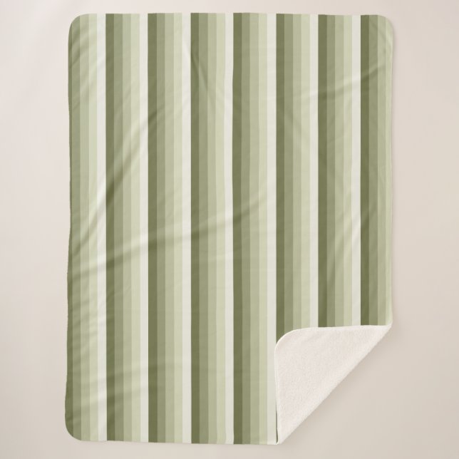Couverture Sherpa Bandes d'ombre vert olive (Devant)