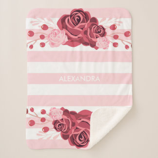 Couverture Sherpa Bandes florales roses