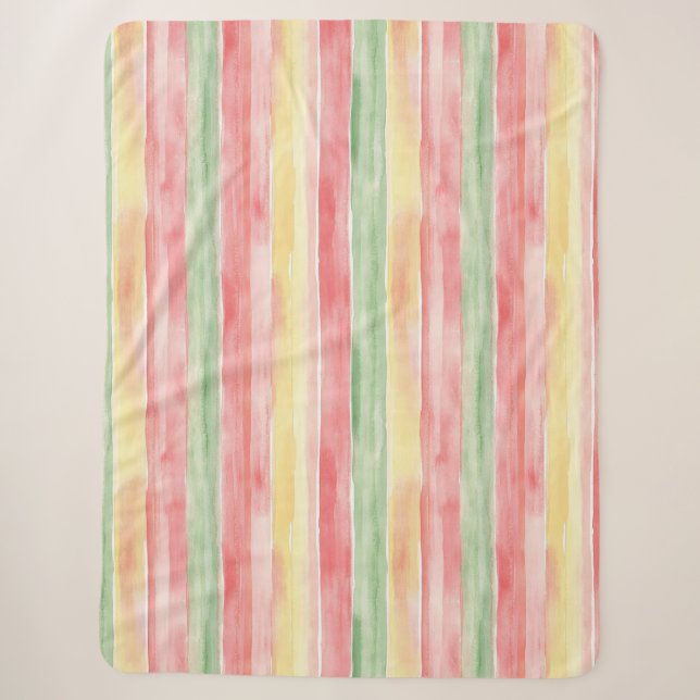 Couverture Sherpa Bandes Jaune Rose Menthe Aloha (Devant)
