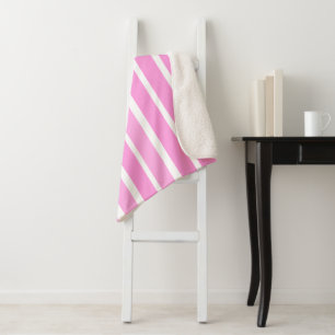 Couverture Sherpa Bandes roses et blanches