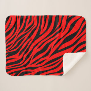 Couverture Sherpa Bandes Zèbre Noir Rouge Imprimer