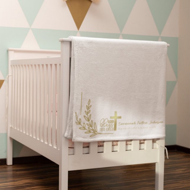 Couverture Sherpa Baptême de bébé personnalisé Gold Cross Floral (Créateur téléchargé)