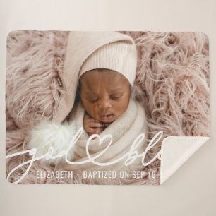 Couverture Sherpa Baptême Simple Élégant Moderne Coeur Bébé Photo