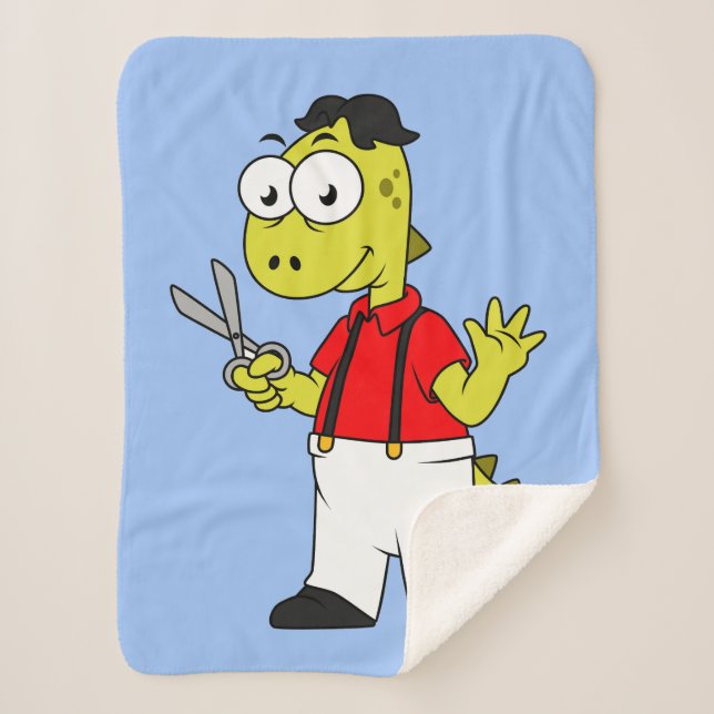 Couverture Sherpa Barbier À Rex Tyrannosaurus Avec Ciseaux. (Devant)