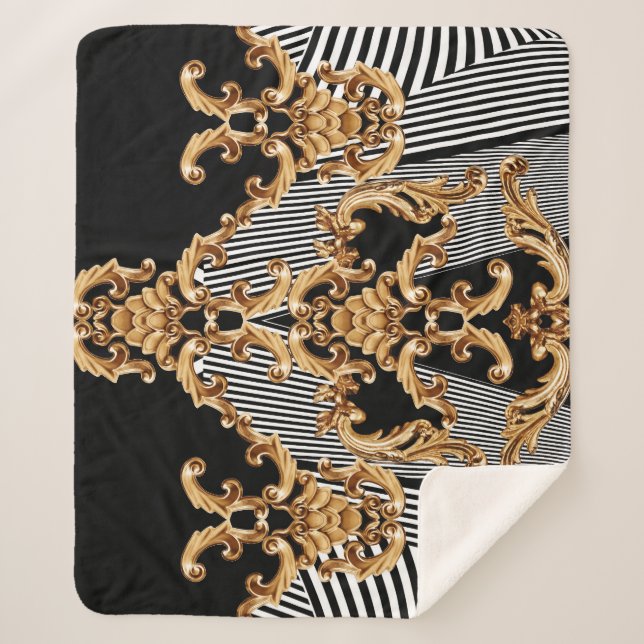 Couverture Sherpa Baroque doré, décoration complexe. (Devant)