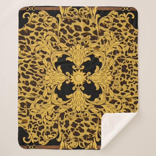 Couverture Sherpa Baroque léopard, Poster de animal orné (Devant)
