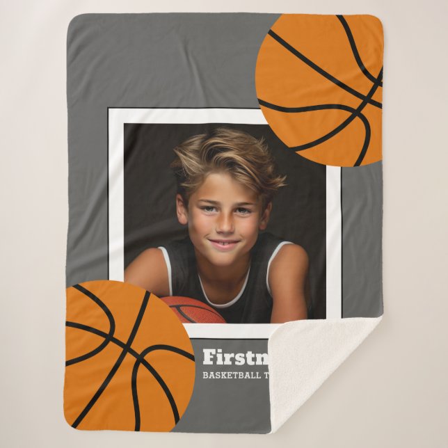 Couverture Sherpa Basketball Photo Ajouter votre nom - Peut modifier (Devant)