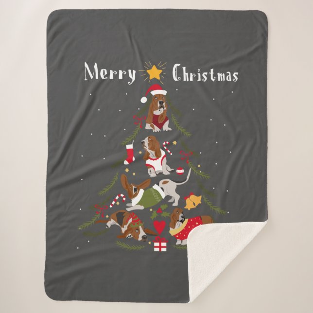 Couverture Sherpa Basset Hound Arbre de Noël Amoureux des chiens (Devant)