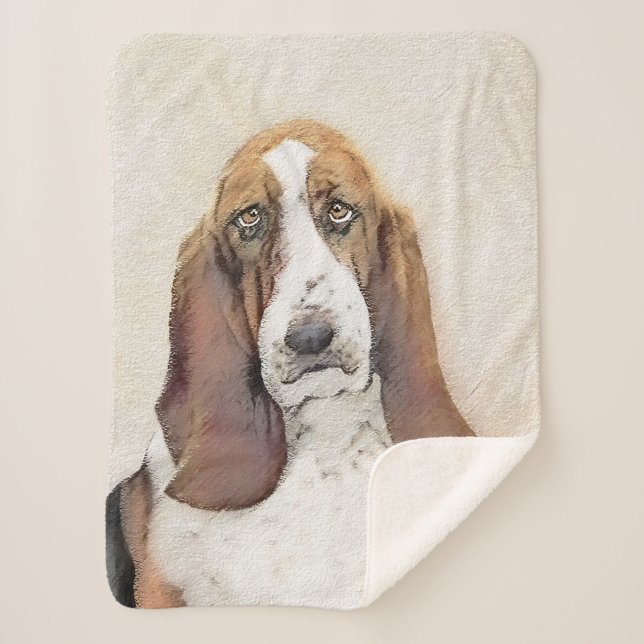Couverture Sherpa Basset Hound Painting - Cute Original Dog Art (Devant)