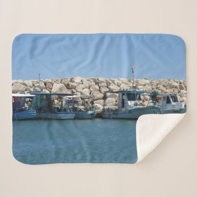 Couverture Sherpa Bateaux de pêche méditerranéens en Blue Sea Design (Devant (Horizontal))