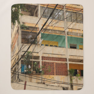 Couverture Sherpa Bâtiment Vintage coloré - vietnamien, ancien,
