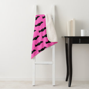Couverture Sherpa Bats d'Halloween roses et noires