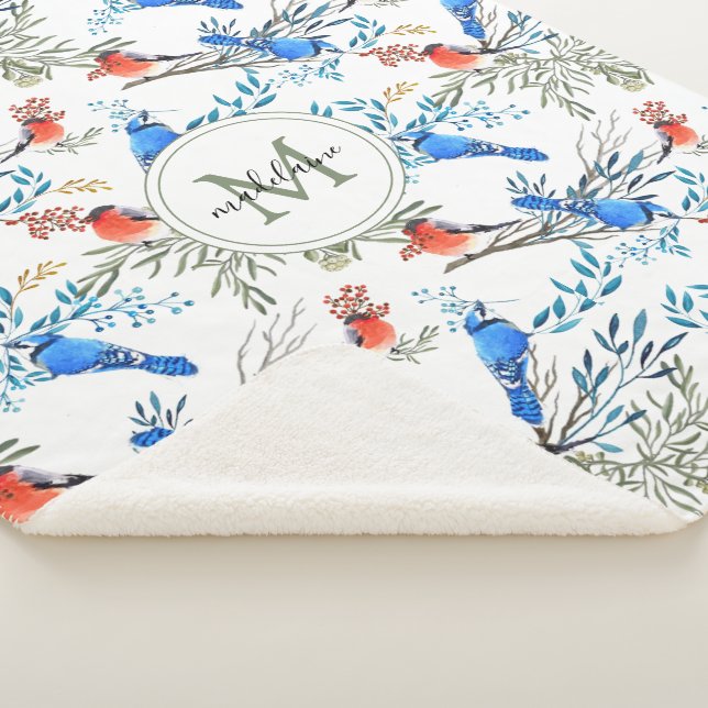 Couverture Sherpa Beau Aquarelle Oiseaux et Motif de Foliage (3/4)