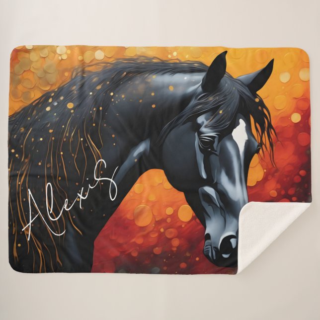 Couverture Sherpa Beau Cheval Noir (Devant (Horizontal))