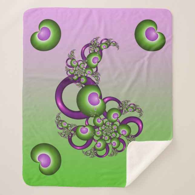 Couverture Sherpa Beau Coeurs verts roses Moderne Abstrait Fractal (Devant)