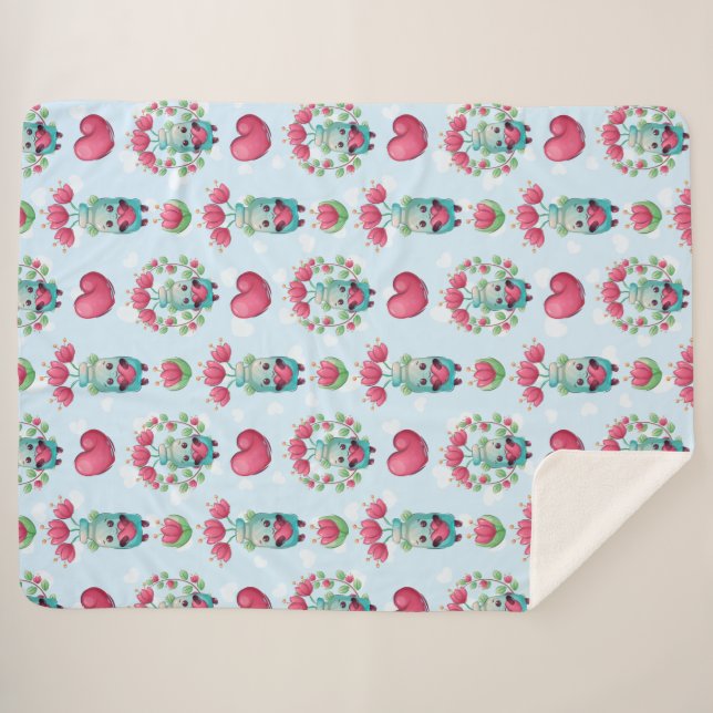 Couverture Sherpa Beau Floral Mason Jar Hearts Motif (Devant (Horizontal))