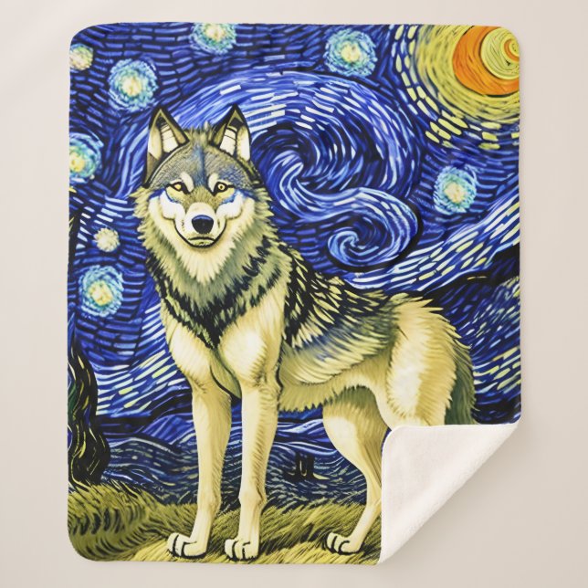 Couverture Sherpa Beau Loup dans la Nuit Étoilée (Devant)