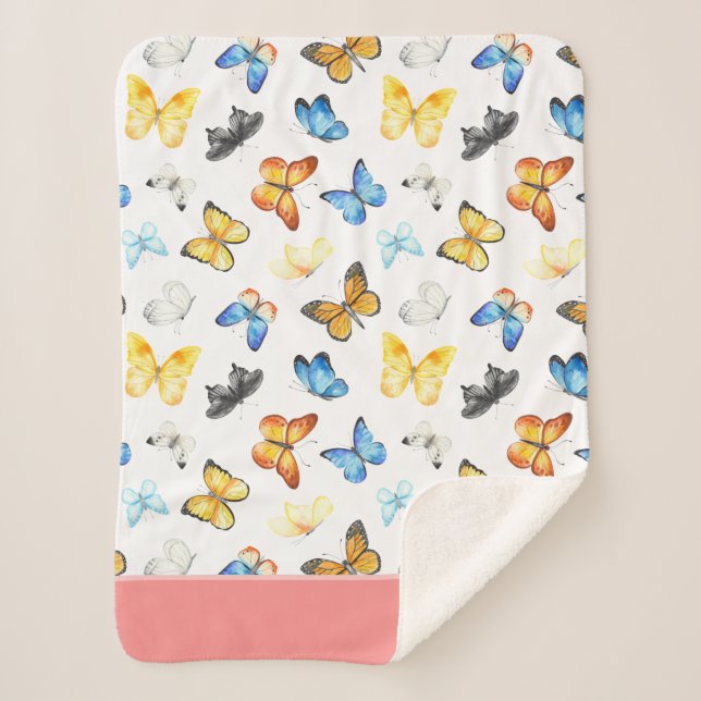 Couverture Sherpa Beau Motif papillon avec nom rose (Devant)