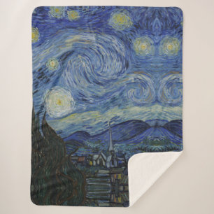 Couverture Sherpa Beau paysage Bleu nuit Ciel d'or étoiles