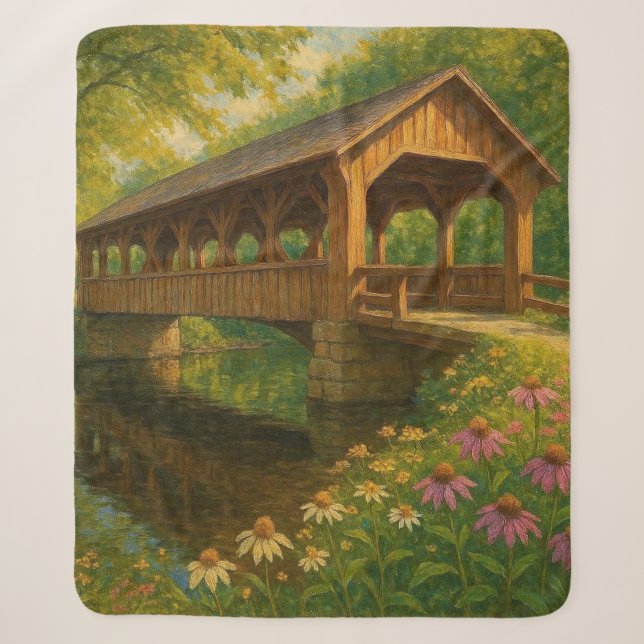 Couverture Sherpa Beau pont couvert d'été art (Devant)