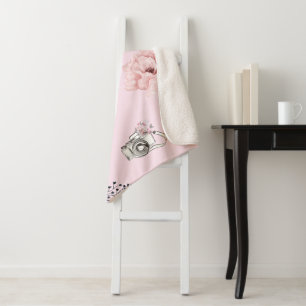 Couverture Sherpa Beau Rose Floral Rose clair
