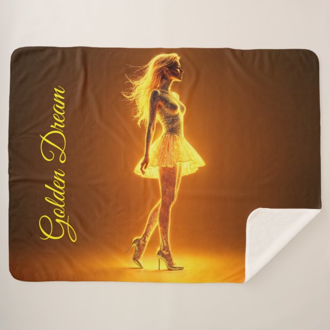 Couverture Sherpa Beauté chatoyante dans l'art élégant de robe dorée (Devant (Horizontal))