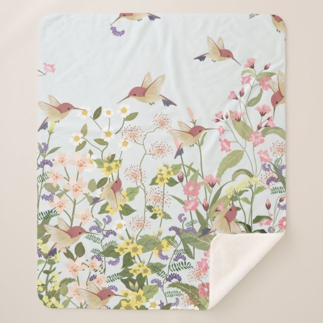Couverture Sherpa Beautiful hummingbird in sweet floral flower garde (Devant)