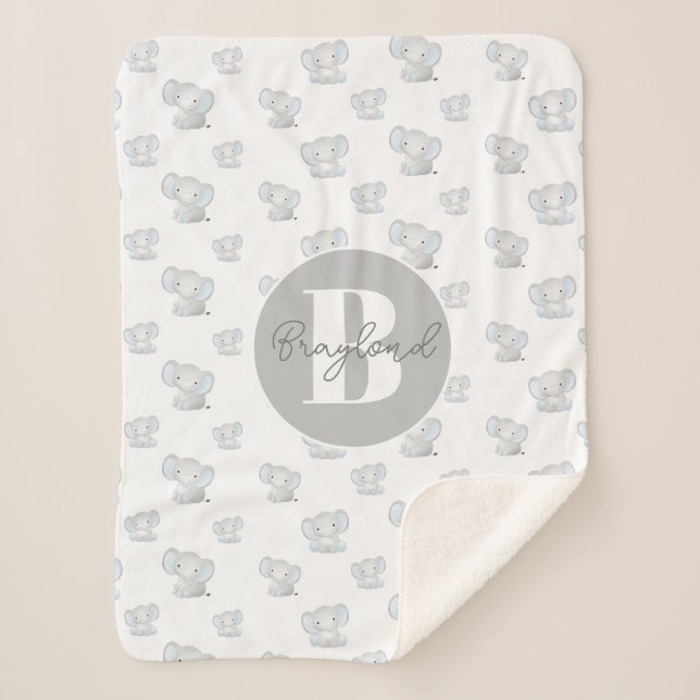 Couverture Sherpa bébé éléphant garçon prénom (Devant)