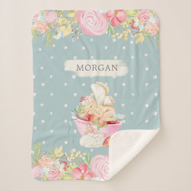 Couverture Sherpa bébé fée joli jardin enchanté monogramme sherpa b (Devant)