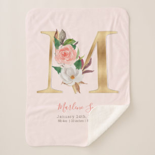 Couverture Sherpa Bébé fille rose & or statistiques de naissance - L