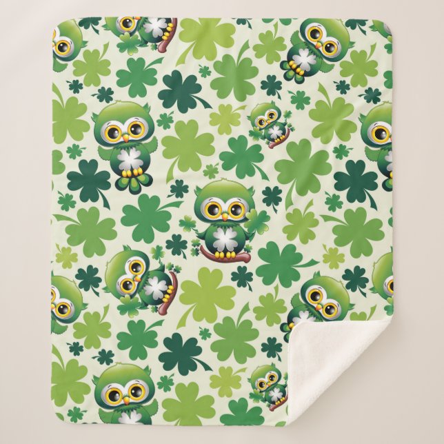 Couverture Sherpa Bébé Hibou Mignon St Patrick Dessin Animé (Devant)