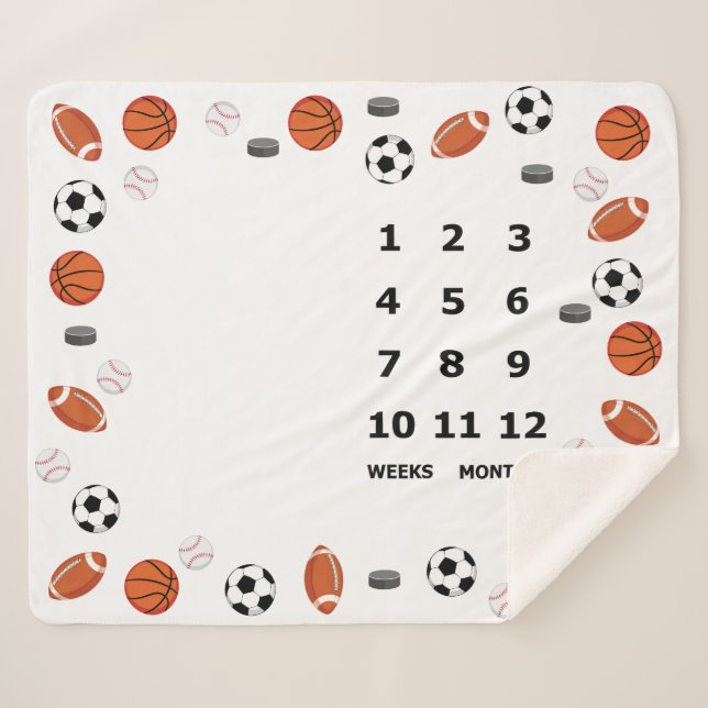 Couverture Sherpa Bébé Jalon Blanche Sports Design (Devant (Horizontal))