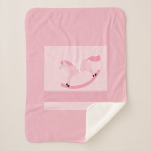 Couverture Sherpa Bébé mignon fille rose Rocking Horse