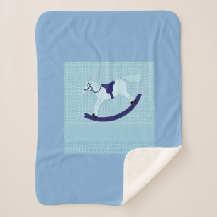Couverture Sherpa Bébé mignon Garçon bleu Rocking Horse