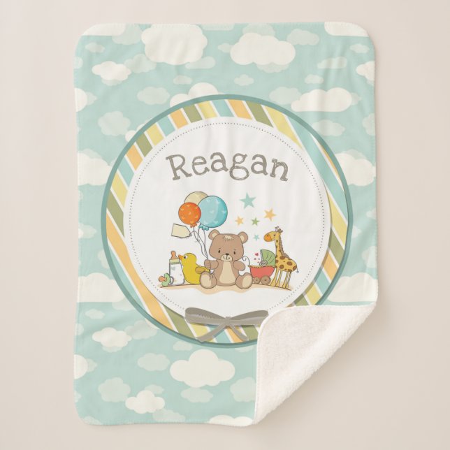 Couverture Sherpa Bébé personnalisé Teddy Ours Giraffe caoutchouc Du (Devant)