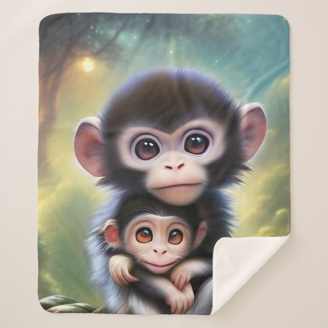 Couverture Sherpa Bébé singes (Devant)
