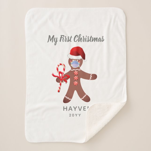 Couverture Sherpa Bébés mignons Premier pain d'épices de Noël Monogr (Devant)