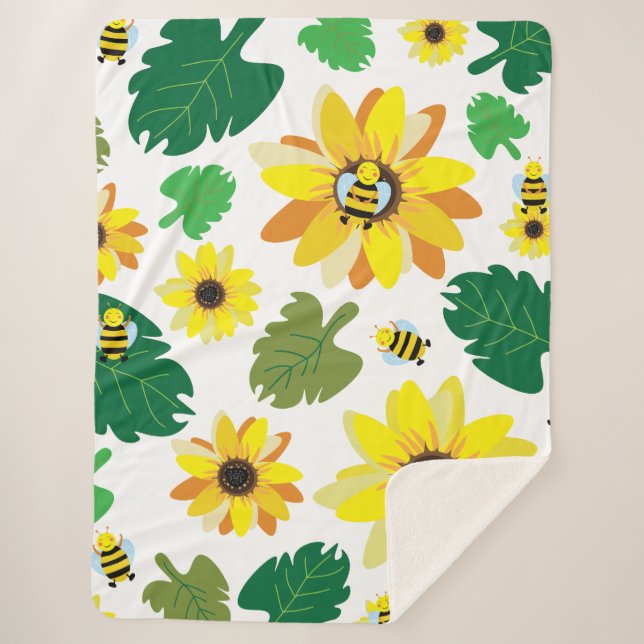 Couverture Sherpa Bee de tournesol mignonne (Devant)