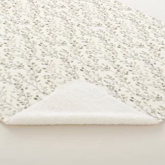 Couverture Sherpa Beige Cream Gray Brown Botanical Leaves Neutral 