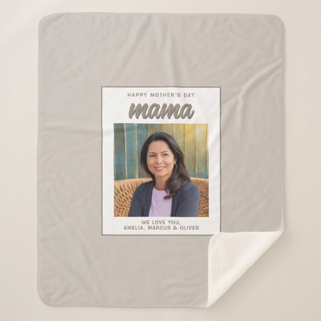 Couverture Sherpa Beige moderne maman Enfants Photo Fête des mères (Devant)