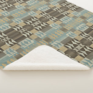 Couverture Sherpa Beige Turquoise Bleu Vert Taupe Brown Motif tribal